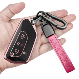 Sindeda for Volkswagen Key Fob Cover with Keychain Soft Full Protection Key Shell Key Case Compatible with VW MK8 Golf/GTI Skoda Octavia (Pink)