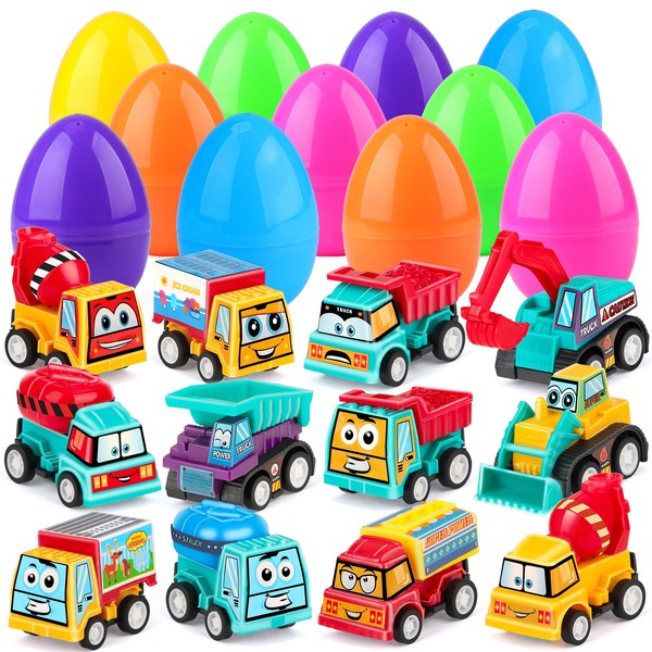 nicknack 12PCS Prefilled Easter Eggs with Toy Cars Pull Back