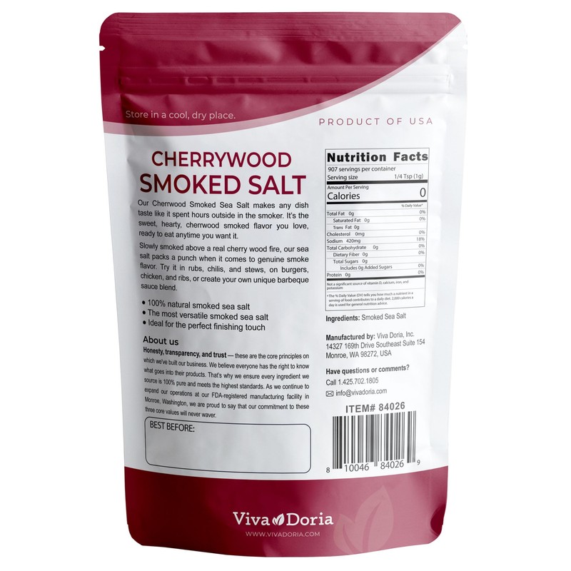 Viva Doria Cherrywood Smoked Sea Salt, Fine Grain, 2 lb