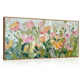 CHDITB Floral Framed Canvas Wall Art, 20"X40" Watercolor Nature Wildflower Plant Textured Oil Painting, Modern Home Flower Wall Decor, Anthemy Living Room Wall Decor, Large Colorful Floral Artwork for Kitchen, Bedroom, Office Wall Decoration