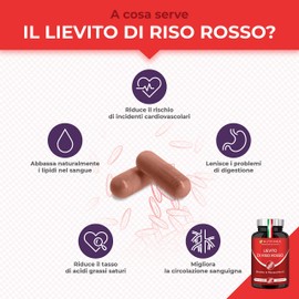 Lievito di Riso Rosso | Ricco di Coenzima Q10 | Con 2,8 mg di Monacolina K | 90 Capsule