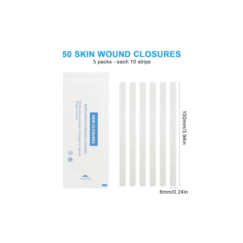 Wound Closure Strips, Pack of 50, Staple Plaster Strips, Skin