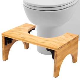 Housmile Toilet Stool - 7.8" Foldable Waterproof and Non-Slip Bathroom Poop Stool, Bamboo Flip Simple Design, Improves Posture and Comfort, Natural Color, Healthy Gift