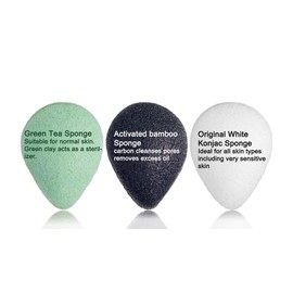 Natural Organic Konjac Sponge Facial Cleansing Sponges with Activated Carbon Scrub Made of Bamboo, Super Gentle for Sensitive Body Skin