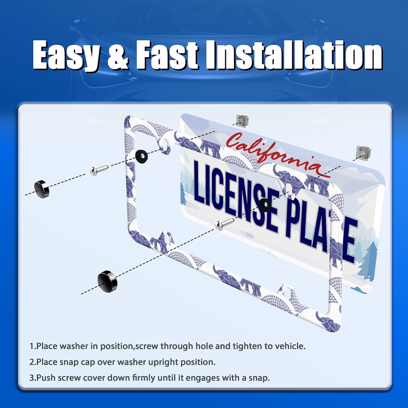 Elephant License Plate Frame Animal License Plate Stainless Steel Auto