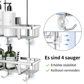 pickpiff Shower Shelf for Hanging Shower Shelf Shampoo Holder for Shower Glass Door Shower Basket No Drilling Shampoo Shower Gel Holder Stainless Steel Silver H 57 cm