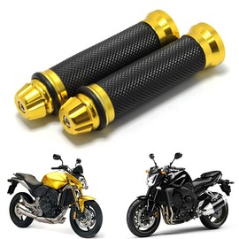 7/8 Inch 22 mm Motorcycle Grips Non-Slip Rubber Handlebar Grips (Gold)