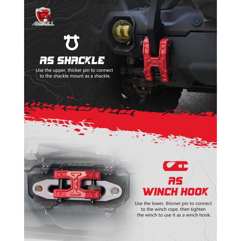 AMBULL H-Shaped Towing Winch Shackle, Heavy Duty Winch Fairlead Hook,