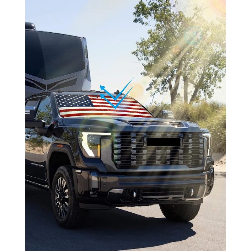 American Flag Car Windshield Sun Shade Compatible with GMC Sierra