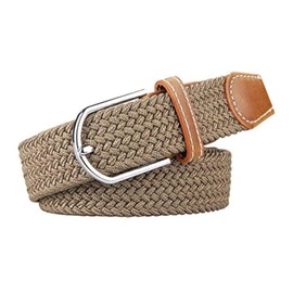 electromax Men Belts, Elastic Braided Stretch Belt with Covered Leather Buckle, for Men's Jeans, Trouser Belts (Beige, L/XL)