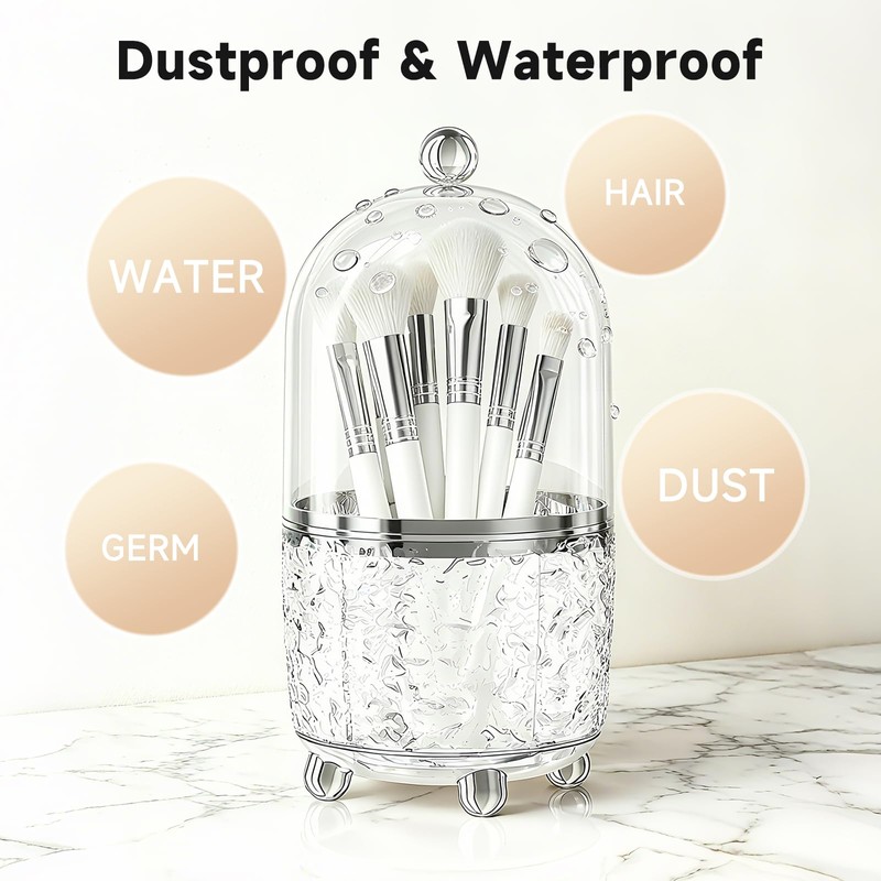 Awexilup Makeup Brush Holder with Lid, Cosmetic Tools Organizer with