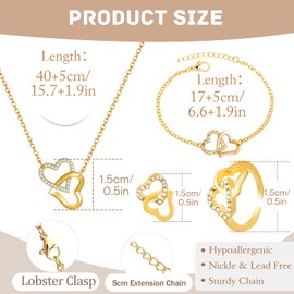 APMGONT Heart Stud Earrings Heart Pendant Necklaces Love Heart Bracelets Ring Jewellery Set Adjustable Infinity Eternity Love Choker Necklaces Heart Bracelet Gifts for Women Girls (Silver)