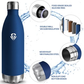 Grsta Stainless Steel Drinking Bottle, 1 Litre, BPA-Free, Leak-Proof, 24 Hours Cold & 12 Hours Warm, Sports Water Bottle, Double-Walled Vacuum Insulated, for Camping, Gym, Hiking, Travel