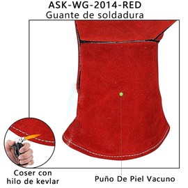 Guantes para Soldar, 932℉, Guantes de Trabajo con Refuerzo, Cuero Forrado Resistente Al Calor con Al Desgaste con Costuras Ignífugas, Guantes para Horno, Parrilla, Chimenea, Horno, Estufa (Rojo)