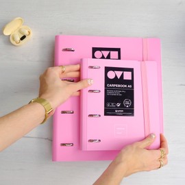 Grafoplas 4 Ring Binder A5 Polyfoam Strong Ultra Light Minimalist Pink with Refill Round Rings 25mm Perfect for School Supplies