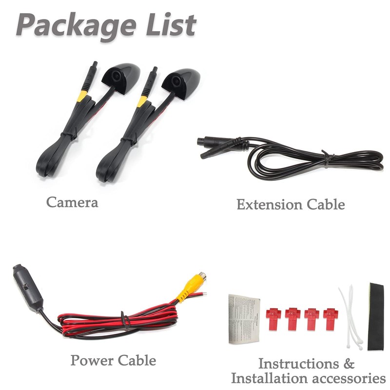 EWAY 2PCs Car Door Blind Spot Side View Camera, Self-Adhesive