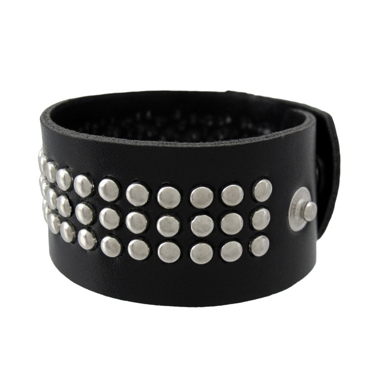 Black Vinyl Wristband with Small Chrome Studs