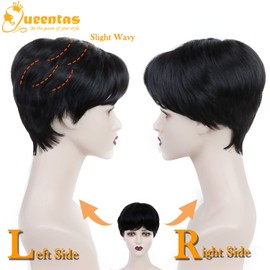 Queentas Short Black Wig,Wigs for Black Women,Short Wigs for Women,Pixie Cut Wigs Synthetic Fiber (Black)