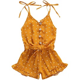 Ropa para niña pequeña, sin mangas, con correa de bebé, de una pieza, estilo halter, informal, para verano, Estampado de corazón amarillo, 3 Años/4 Años