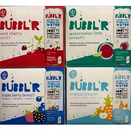 Bubblr Antioxidant Sparkling Water, Triple Berry Breezr, Wild Cherry Chillr, Tropical Dreamr, Watermelon Lime Smashr, Gift Variety Pack, 12 Fl Oz (Pack of 24)