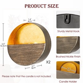 Luxury Metal Wall Candle Sconces – Small Handcrafted Wall-Mounted Tealight Candle Holders with Gold Leaf Interior – Modern & Rustic Home Décor for Living Room, Hallway – 6.5" Bronze Two Pieces