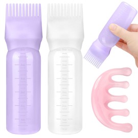 ProSuites 2 Pack Hair Oil Applicator Bottle for Scalp with Massage Comb,6 OZ Hair Oil Bottle Scalp Oil Applicator with Root Comb for Scalp, Shampoo Scrubber Applicator,Hair Dye Tools