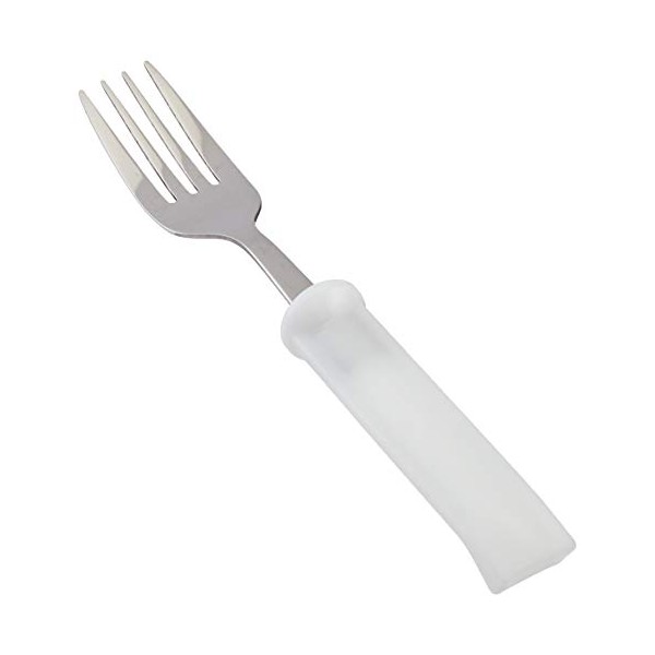 Sammons Preston - 41564 Plastic-Handle Utensil, 8" Fork with 4" Handle Molded to Improve Grasping & Holding, Stainless Steel Pediatric & Adult Silverware, Adaptive Eating Tool & Dining Aid