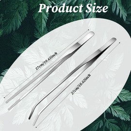 Set of 2 Stainless Steel Aquarium Tweezers 27 cm Tweezers Stainless Steel Long Tweezers Feeding Tongs Stainless Steel with Rubber Tip Straight and Curved Tweezers Terrarium Tool, Feeding Tool for