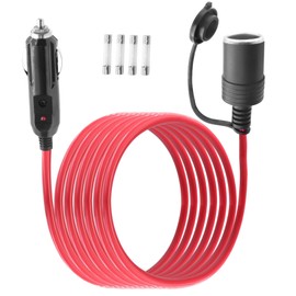 LANMINGLEL 14AWG Auto Zigarettenanzünder Verlängerungskabel, 12V / 24V Heavy Duty Zigarettenanzünder Verlängerungskabel mit LED Licht und 20A Sicherung, für Reifenpumpe, Luftkompressor (2M)