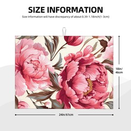 Pink Peony Dish Drying Mats for Kitchen Counter, Absorbent Reversible Microfiber Dish Drying Pad, Multi-Use Large Drying Mat Coffee Bar Accessories 18"x24"
