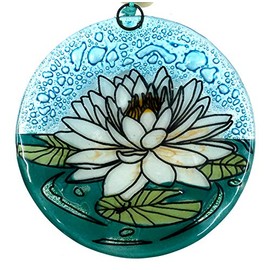 Ruth's Ethical Goods White Lotus Flower Christmas Tree Ornament - Art Glass Light Catcher