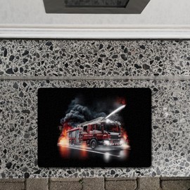 speecheese Fire Engine Fights Against Flames Doormat in 35 x 50 cm without Edge Funny Door Mat - Fire Brigade for Home