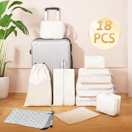 Bolsa Organizador de Viaje para Compresión, TOTEBAG 18PCS Bolsas de Viaje Organizador, Impermeable Bolsas para Viaje Organizadoras, para Maletas, Cosméticos de bolsas organizadoras (Beige)