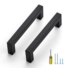 Ravinte 10 Pack Black Cabinet Pulls 4-1/2 Inch Square Cabinet Handles Matte Black Kit