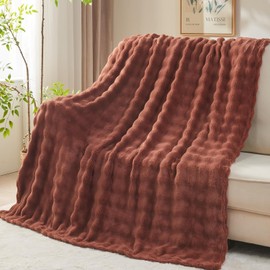 Wajade Fleece Throw Blanket Bubble Faux Fur Fluffy Bed Blanket Super Cosy Warm Large Blanket for Bed Sofa Car, Coffee 153x203CM