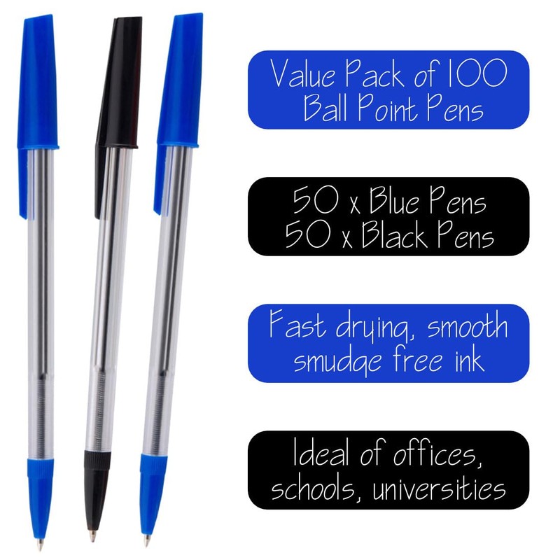 Essential Arts Black and Blue Ink Ballpoint Pens Assorted Colours