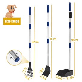 Dog Pooper Scooper Tray Shovel & Rake Kit,Pet Waste Removal Scoop with Long Adjustable Sectional Stainless Handles,Portable Large Dog Poop Picker Upper, Walks, Grass & Garden Leaves