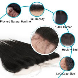 Anjudyreid 13x4 Lace Frontal Closure 14 Inch Ear To Ear Free Part lace Closure Brazilian Silky Straight Frontal Human Hair Extensions Pre-Plucked Frontals Closure Natural Black Color
