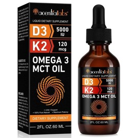 Organic Vitamin D3 K2 Drops with 5000 IU of Vitamin D and MCT Oil Omega 3 (2 Oz) for Healthcare and Dietary Needs