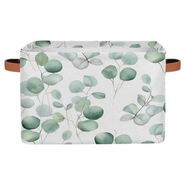 YPPAHHHH Eucalyptus Leaves Storage Baskets for Organizing, Fabric Collapsible Storage Bins Box Sage Green Decorative Toy Organizer Baskets for Closet Shelves Gift Basket 1 Pc