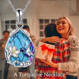 YFN Hummingbird Necklace for Women S925 Sterling Silver Turquoise Hummingbird Flower Jewelry Memorial Gifts