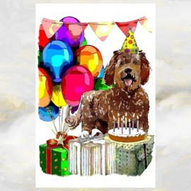 Brown Labradoodle Dog Birthday Card
