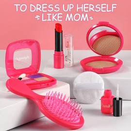 Little Girls Purse, Pretend Play Makeup Kit for Toddler 3-5 4-6, Kids Purses with Accessories, Pink Handbag, Princess Kit and Fake Make up, Toddler Girl Toys Gifts for 3 4 5 6 Year Old