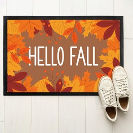 Hello Fall Doormat - Leaves - for Indoor & Outdoor Use - Non-Slip, Extra Thin & Absorbent - Door Mat - Entrance Area Decoration - Gift for Friends and Family for Any Occasion 50 x 35 cm