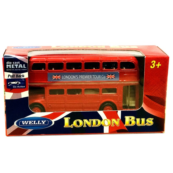 London Double Decker Red Bus Mini Model with Pull Back & Go Action Made of Die Cast Metal and Plastic Parts