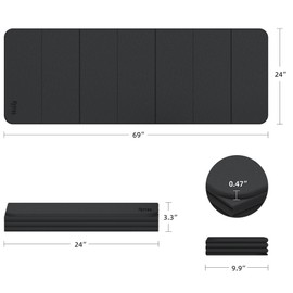 1/2 Inch Extra Thick Yoga Mat Pilates Equipment, 69"x24" Odorless Workout Mats for Home Gym, Non-slip Exercise Mats for Women Men Home Workout, Foldable Yoga Mats for Travel Camping Sleeping(Charcoal)