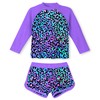 ACOCOPY Rash Guard Sets for Girls Long Sleeve Purple Leopard