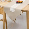 SANLEHAUSE Table Runner Beige 40 x 250 cm Linen ,Embroidered