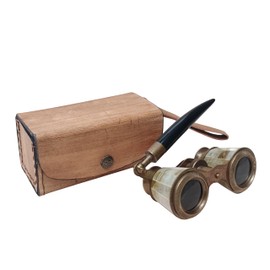 2.5 Inch Opera Glasses Binoculars with Leather Case Mother of Pearl Solid Brass Handle - Portable, Lightweight - Adults & Kids - Bird Watching, Hunting, Concerts