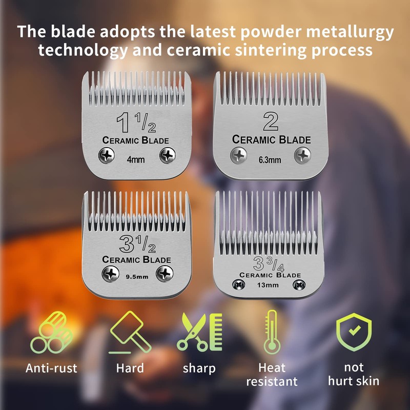 4 Pack Professional Detachable Replacement Blades set,Size（1-1/2+#2+3-1/2+3-3/4）Cut Length 4mm to